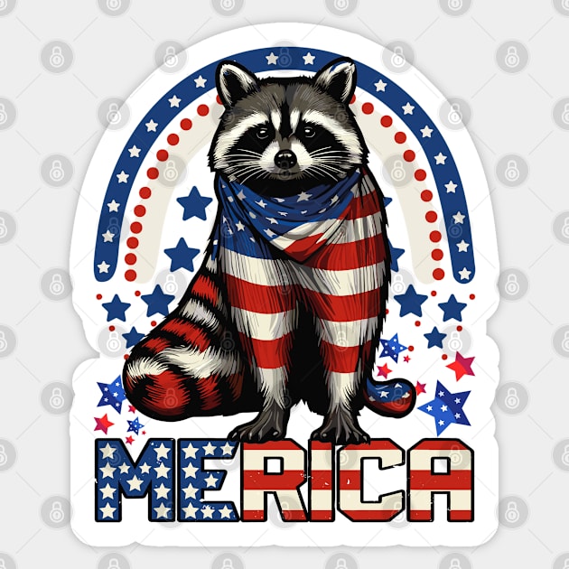 Raccoon Merica Sticker by JessArty